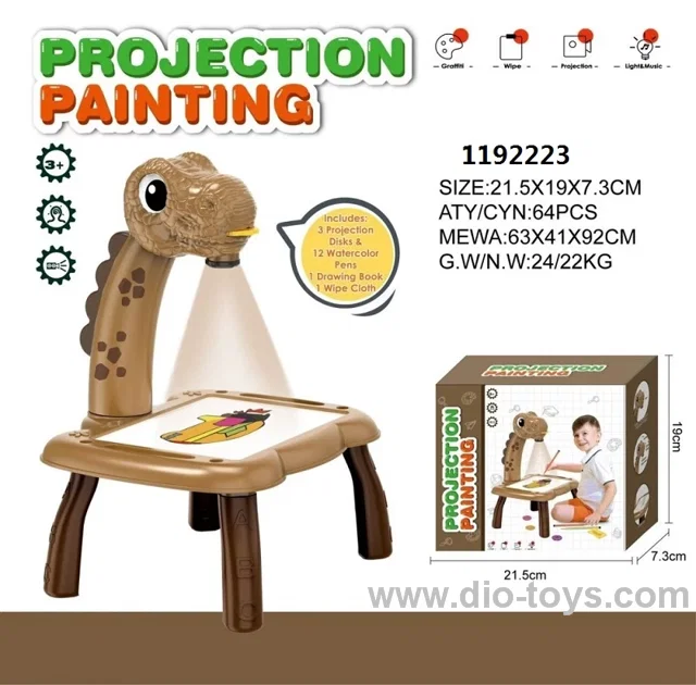 TYRANNOSAURUS REX MINI SMALL PROJECTION DRAWING BOARD (BROWN) NO MUSIC IN COLOR BOX