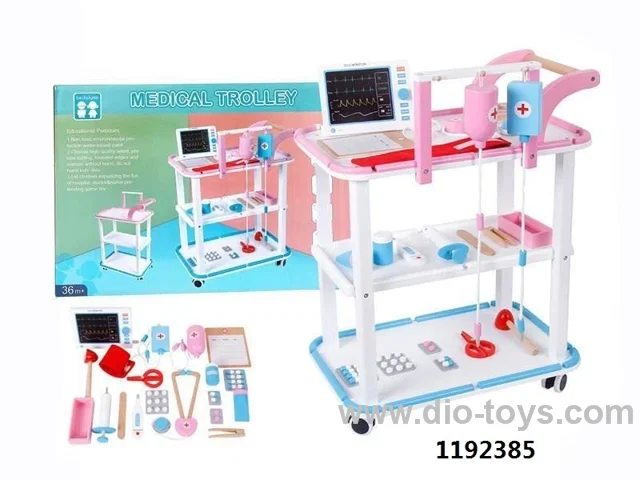 Wooden doctor cart toy in color box