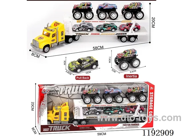 Trailer load 3PCS pull back 3PCS inertia tin vehicle