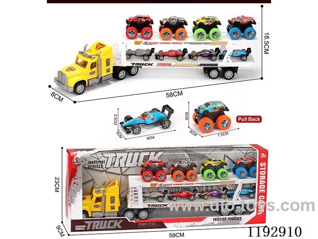 Trailer with 8PCS pull back tin vehicle