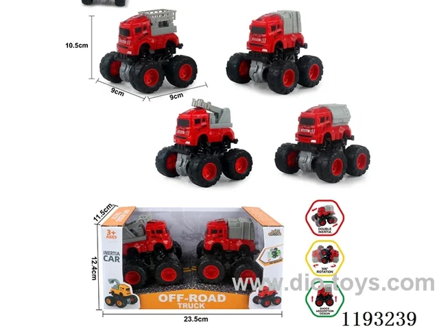 Double Inertia Swing Stunt Tumbling Big Wheel Fire Truck (2pcs)