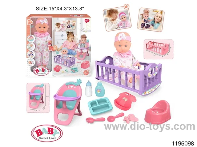 13 inch Fixed Eye Drinking Doll Set with IC