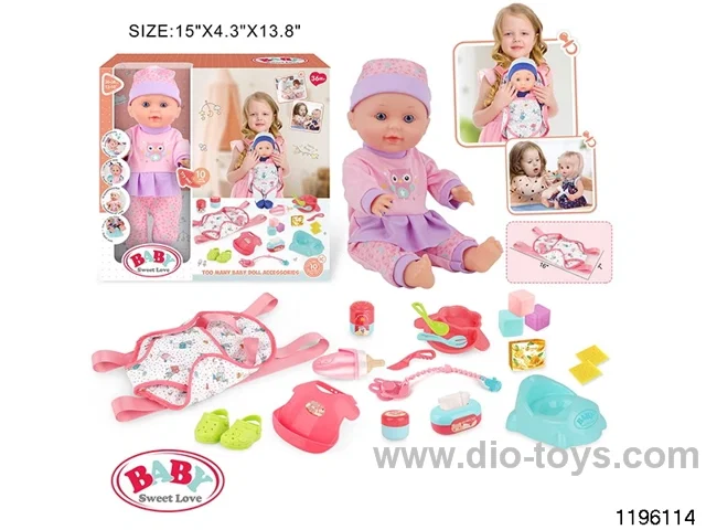 13 inch Fixed Eye Drinking Doll Set with IC
