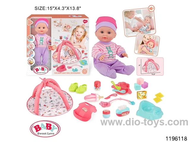 13 inch Fixed Eye Drinking Doll Set with IC
