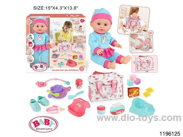 13 inch Fixed Eye Drinking Doll Set with IC