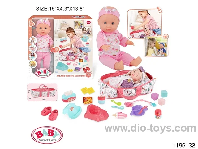 13 inch Fixed Eye Drinking Doll Set with IC