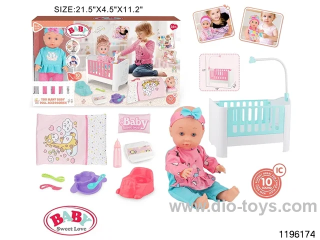 13 inch Fixed Eye Drinking Doll Set with IC