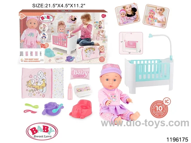 13 inch Fixed Eye Drinking Doll Set with IC
