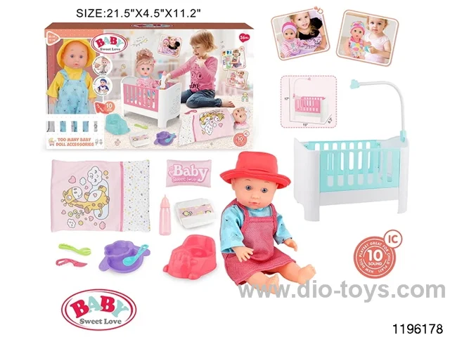 13 inch Fixed Eye Drinking Doll Set with IC
