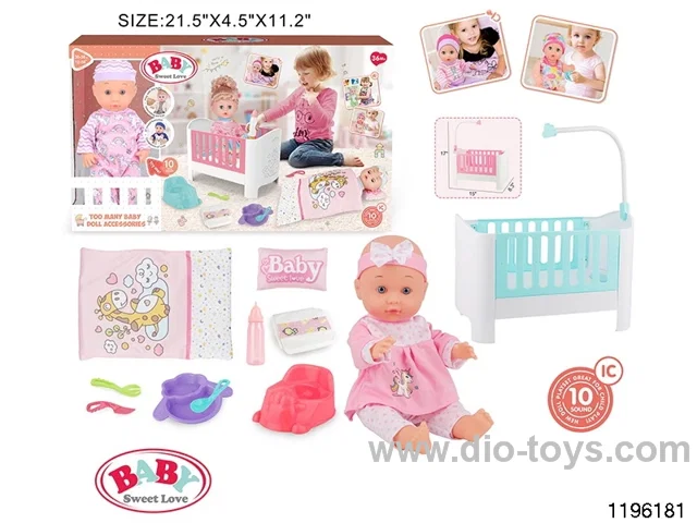 13 inch Fixed Eye Drinking Doll Set with IC