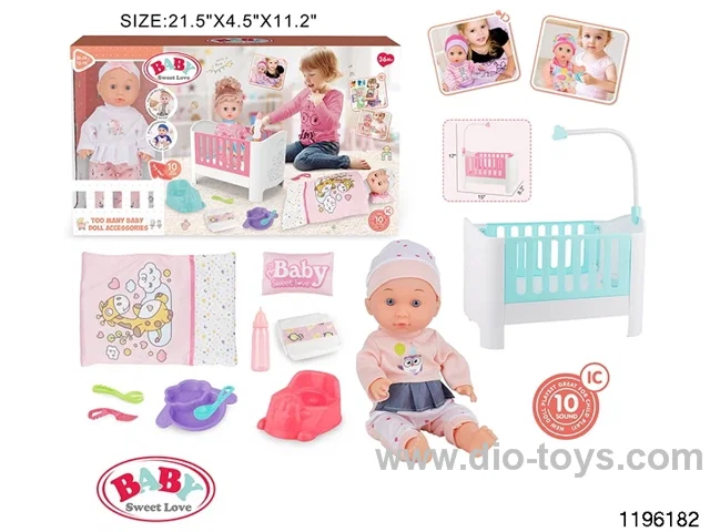 13 inch Fixed Eye Drinking Doll Set with IC