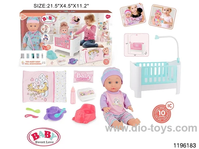 13 inch Fixed Eye Drinking Doll Set with IC