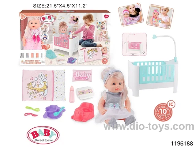 13 inch Fixed Eye Drinking Doll Set with IC