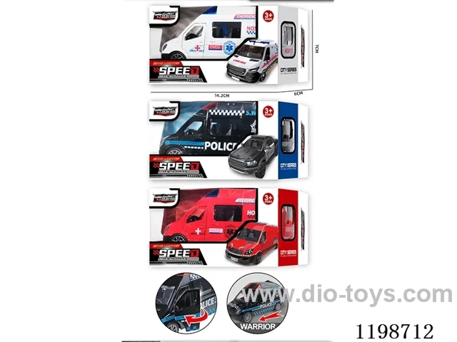 1:48 alloy pull back ambulance/police car/fire truck