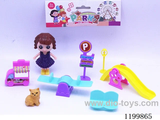 Little Girl Pet Cat Teeter Totter Slide Set