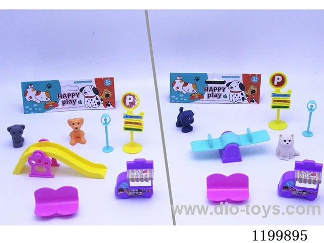 Dog and Cat Combination Slide/Seesaw Scene Set (2 Mixed Pack)