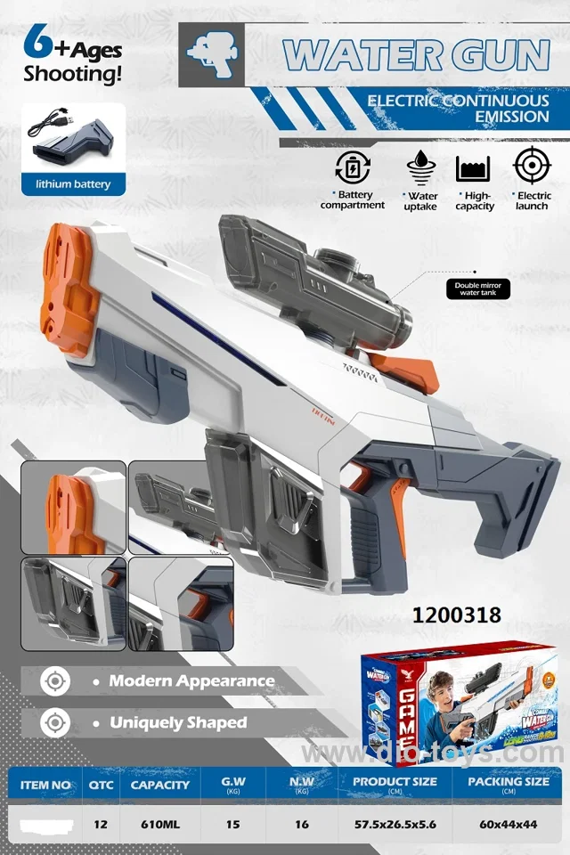 2 in 1 (Manual&Automatic) Electric water gun with 6 colors lights&Magnifying glass&Dual Batteries in color box