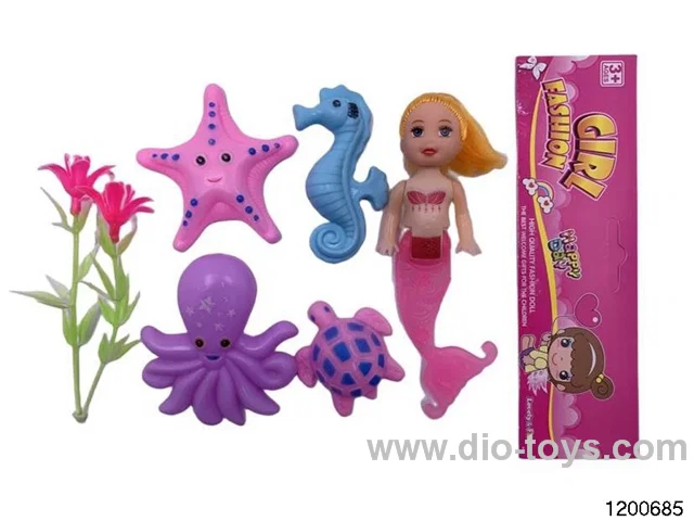3 inch mermaid with underwater world animals