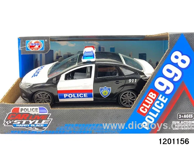 Four doors Friction  Police Car with Light  in Window Box(Black)