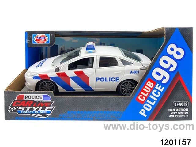 Four doors Friction  Police Car with Light  in Window Box(White)
