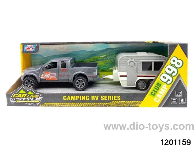 Four doors Friction Light Vehicle with Grey Trailer and Light in Window Box