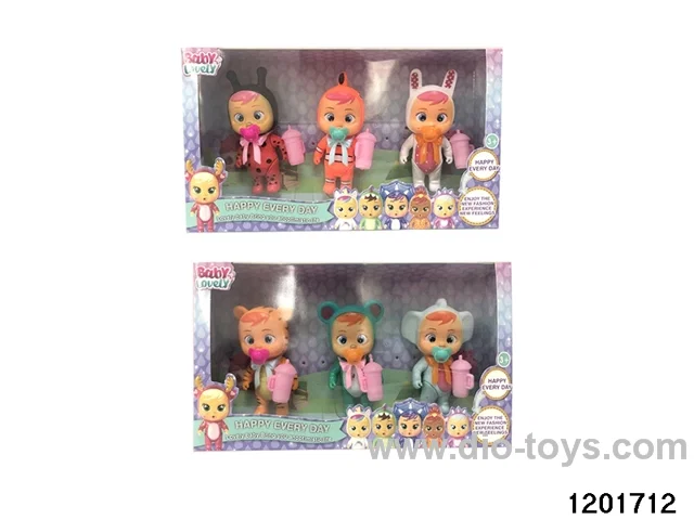6-inch baby doll with cry function in 3pcs window box