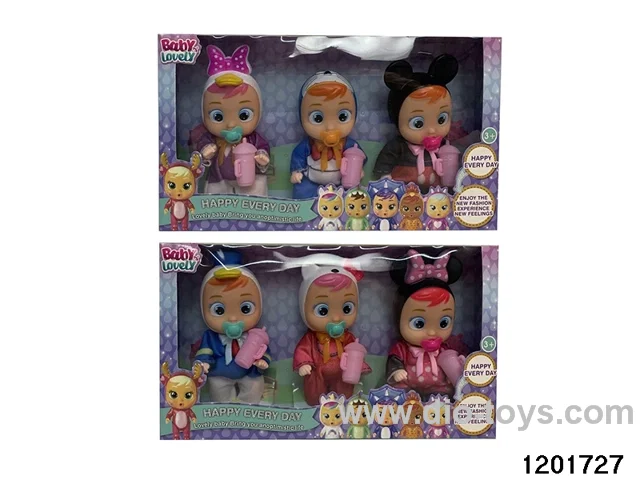 5.2-inch baby doll with cry/lights function in 3pcs window box,52 stytle mix