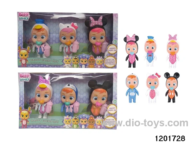 5.2-inch baby doll with cry/lights function in 3pcs window box,53 stytle mix