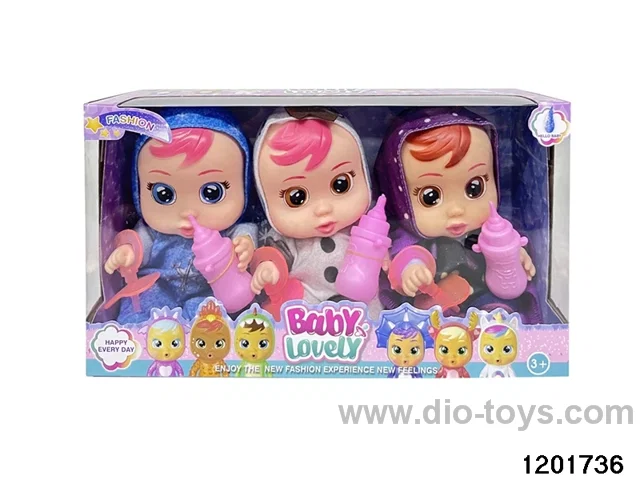 9-inch baby doll with crying function in 3pcs window box