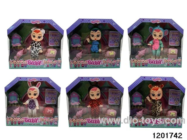 6.5-inch baby doll with samll house/suitcase/baby teat,6 stytle mix