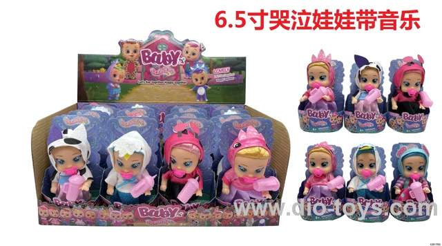 6.5-inch baby doll with baby teat and bottle/ cry /music function(6 ASST in 12PCS Display Box)