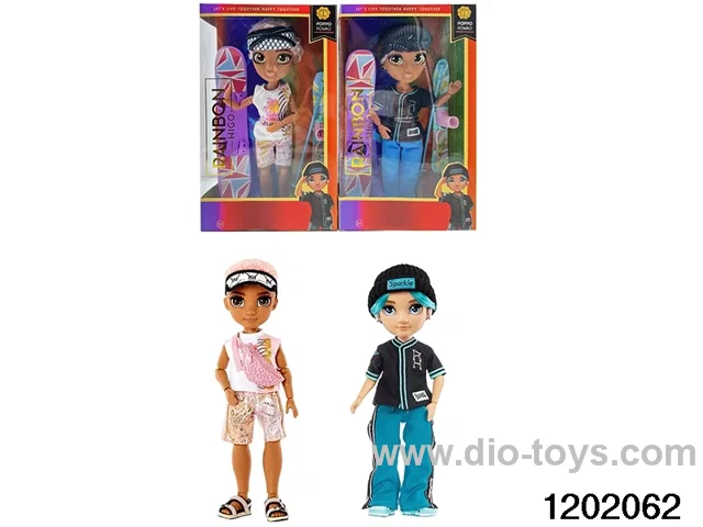 10 inch 12 jointed real body doll set with ski boards and sleds in window box