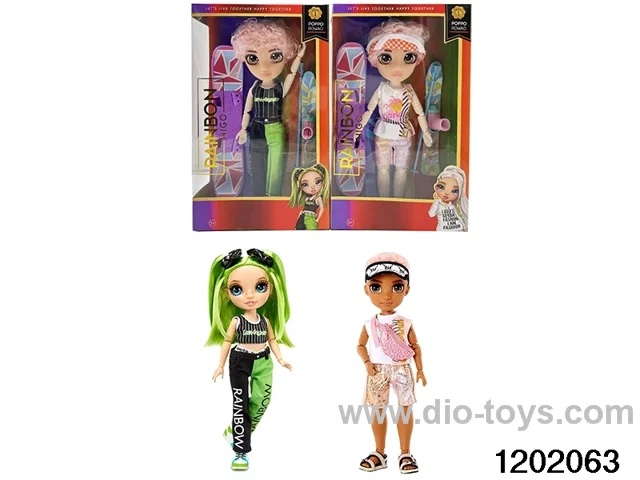 10 inch 12 jointed real body doll set with ski boards and sleds in window box