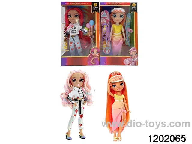 10 inch 12 jointed real body doll set with ski boards and sleds in window box