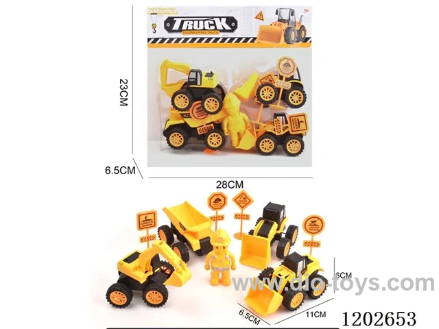 Four inertia engineering vehicles + engineers 4 road signs