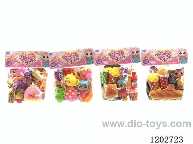 Tableware/hamburger + doll 4 mixed