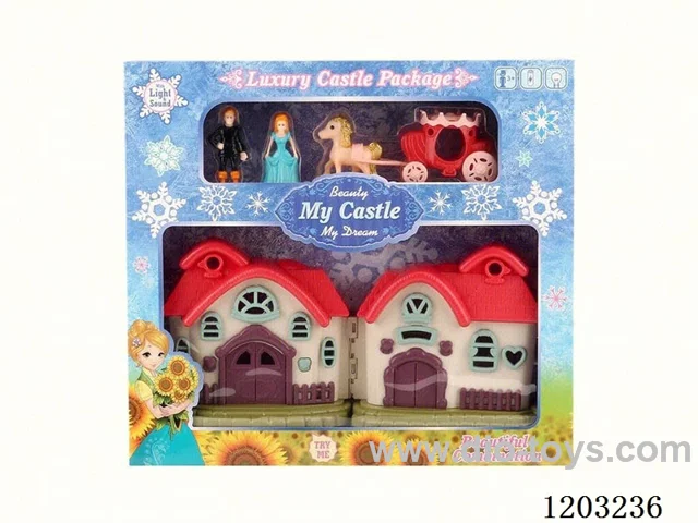 (GCC)Colorful light villa with 12 music (included 3* AG13 batteries) + Princess/Prince/Carriage