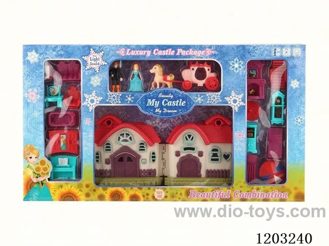 (GCC) Colorful light villa with 12 music (included 3* AG13 batteries) + furniture + princess/prince/carriage