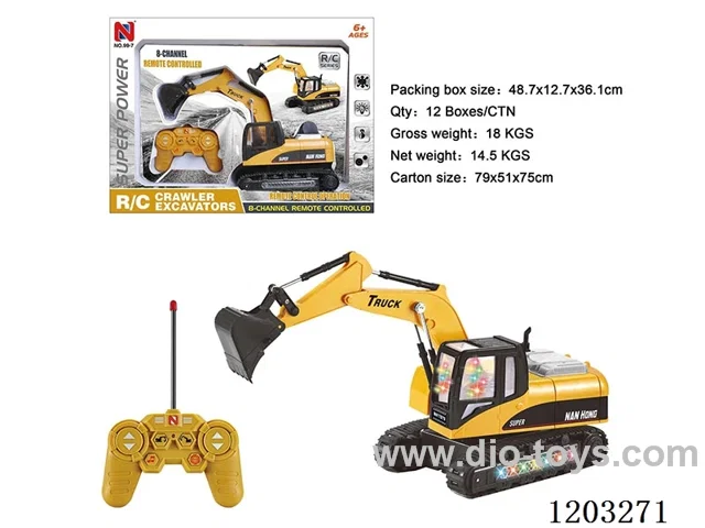 (GCC)8-ch RC crawler excavator with one button function demo/seven-color light/350°rotation (manual) included battery