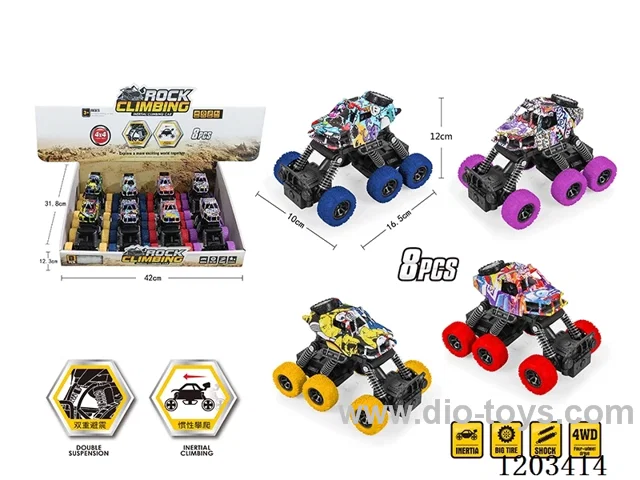 8PCS Inertia Climbing Six Wheels Graffiti Skeleton Vehicle