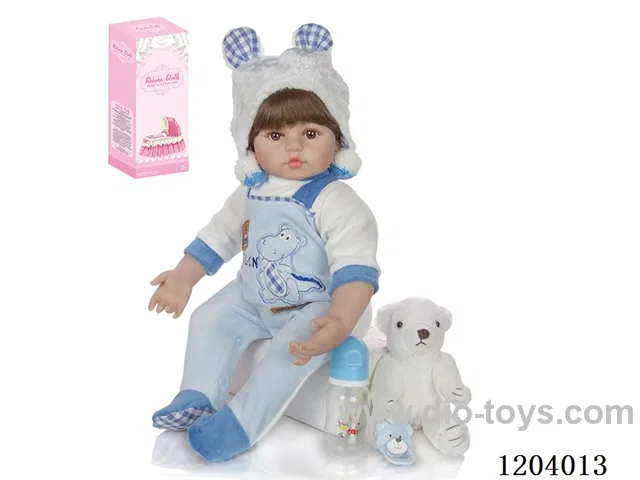 60cm soft plastic doll (wig cover) with bottle, magnetic pacifier, diaper, birth card, bear