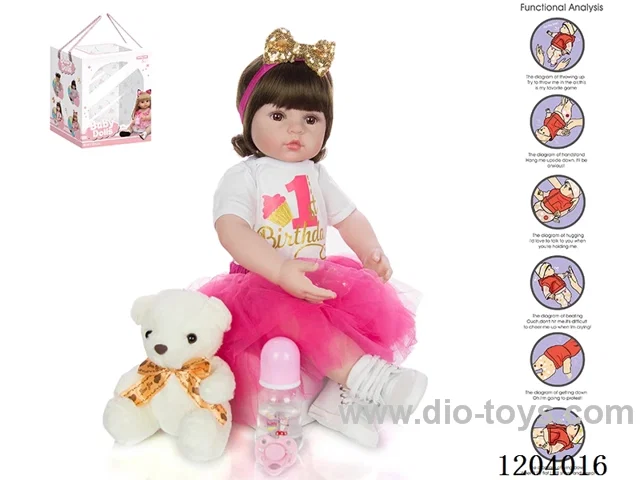 60cm doll (wig cover) with bottle, magnetic pacifier, diaper, birth card, shoes, bear with gravity sensing voice function