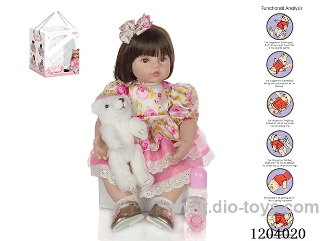 60cm doll (wig cover) with bottle, magnetic pacifier, diaper, birth card, shoes, bear with gravity sensing voice function