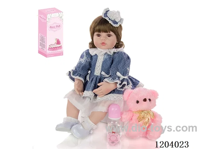 60cm soft plastic doll (wig cover) with bottle, magnetic pacifier, diaper, birth card, shoes, bear