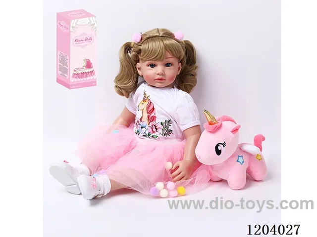 60cm soft plastic doll (wig cover) with bottle, magnetic pacifier, diaper, birth card, shoes, unicorn