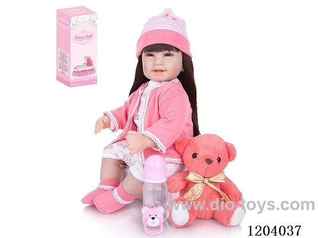 55cm soft plastic doll (wig cover) with bottle, magnetic pacifier, diaper, birth card, bear