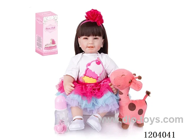 55cm soft rubber doll (wig cover) with bottle, magnetic pacifier, diaper, birth card, shoes, giraffe