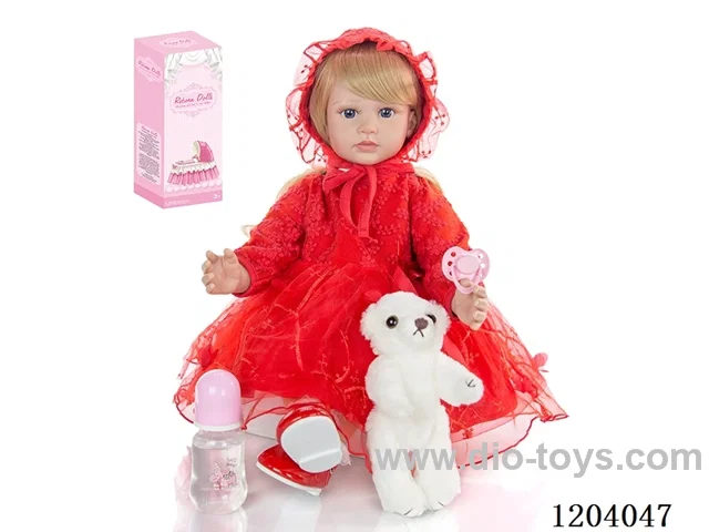 60cm soft plastic doll (wig cover) with bottle, magnetic pacifier, diaper, birth card, shoes, bear