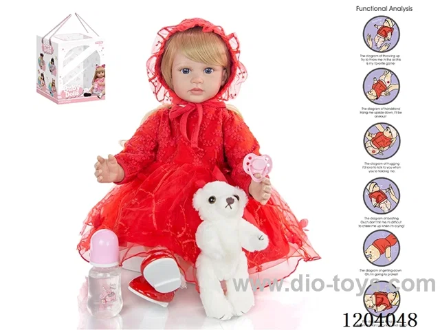 60cm doll (wig cover) with bottle, magnetic pacifier, diaper, birth card, shoes, bear with gravity sensing voice function