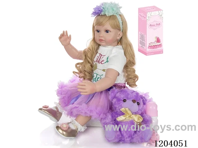 60cm soft plastic doll (wig cover) with bottle, magnetic pacifier, diaper, birth card, shoes, bear